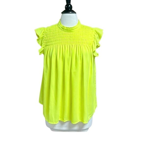 Crown & Ivy Women’s Neon Yellow Flutter Sleeve Blouse Size XL NEW - Picture 1 of 6